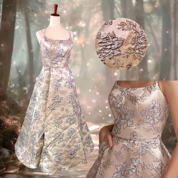 Blondie Nites Dresses & Skirts - Blondie Nites Junior 11 Metallic Gold Blue Floral Fairycore Ball Gown Prom Dress